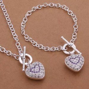 Silver Heart Necklace and Bracelet Set